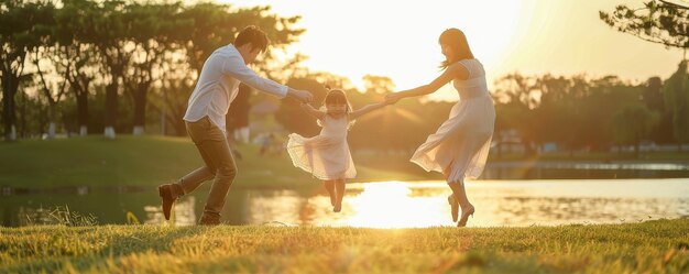 Photo having fun together in a beautiful nature setting on a sunny day feeling the beauty and energy of the outdoors happy family day to you all