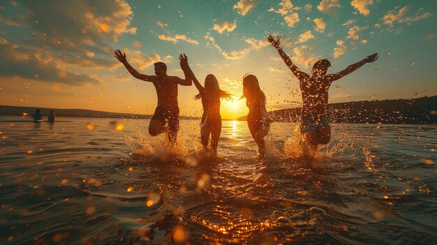 Having a good time on a summer day with pals splashing around in the water and swimming in the lake Generative AI