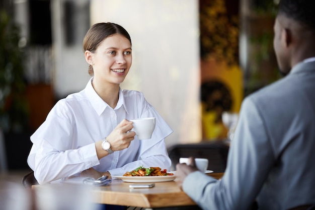 Having lunch with business partner