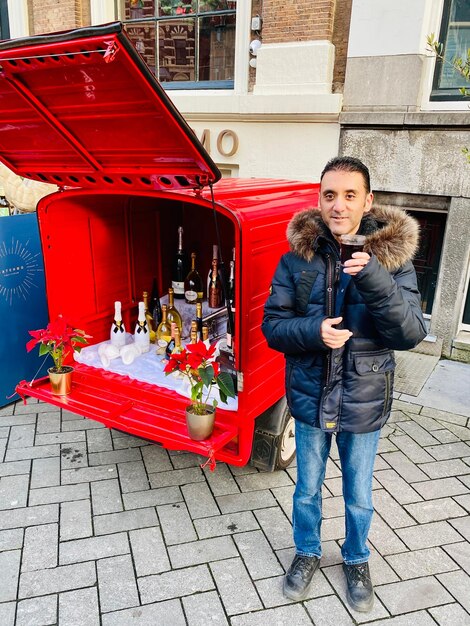 Having a mulled wine next to a champagne truck