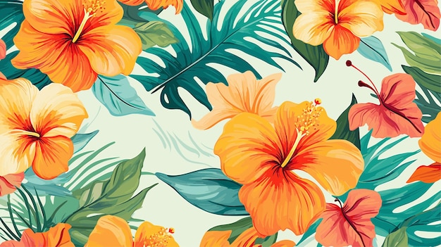 Hawaii achtergrond Minimalistische vector Aloha kleurrijke tropische bladeren en bloemen behangtextuur