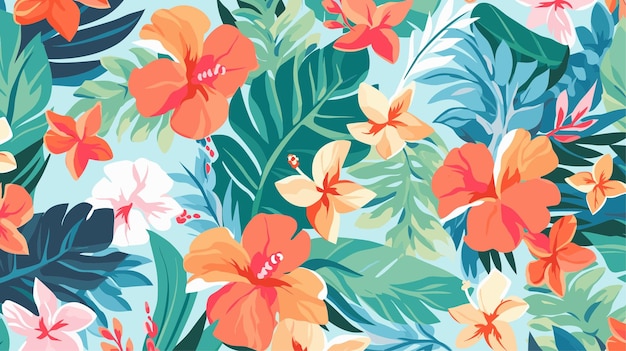 Hawaii achtergrond Minimalistische vector Aloha kleurrijke tropische bladeren en bloemen behangtextuur