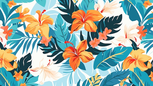 Hawaii achtergrond Minimalistische vector Aloha kleurrijke tropische bladeren en bloemen behangtextuur