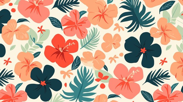 Hawaii achtergrond Minimalistische vector Aloha kleurrijke tropische bladeren en bloemen behangtextuur