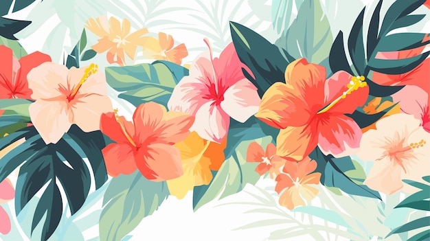 Hawaii background Minimalistic vector Aloha colorful tropical leaves and flowers wallpaper texture