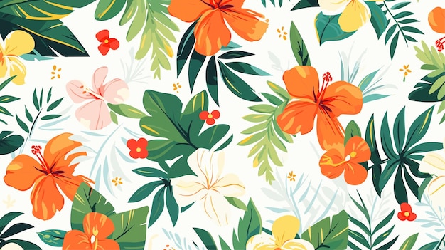 Hawaii background Minimalistic vector Aloha colorful tropical leaves and flowers wallpaper texture