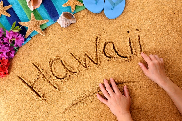 Scrittura della spiaggia delle hawaii