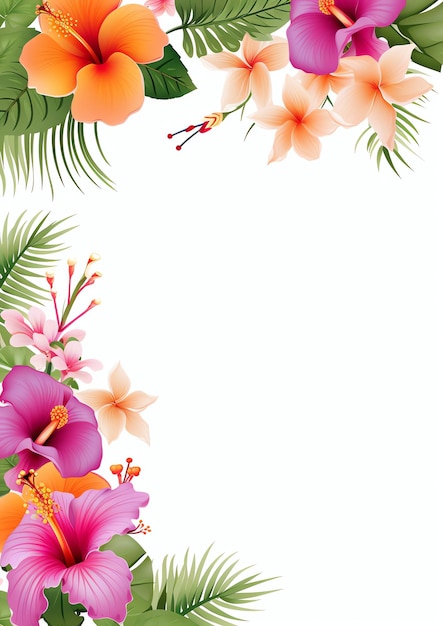 Photo hawaii flowers border on white background