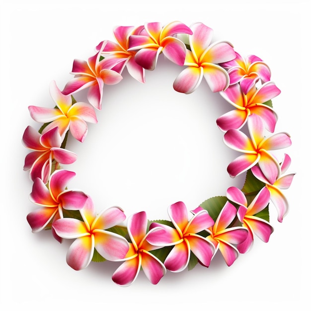 Hawaii garland of frangipani flowers lei isolated on white background