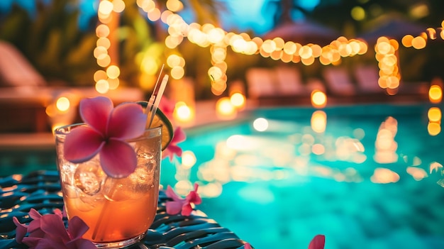 하와이 마이 타이 해변에서 음료 수영장 바 여행 휴가 수영장 야간 파티
