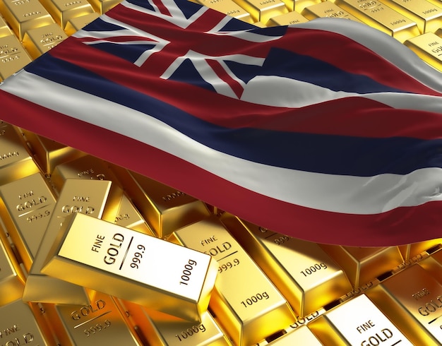 Hawaii national country flag on Golden ingots bars