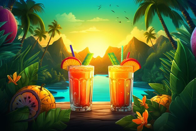 Photo hawaii summer background with cocktails