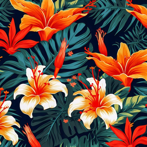 Hawaiiaans bloemenpatroon kleurrijke Hawaï bloemen ontwerp AI gegenereerd
