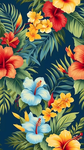 Hawaiiaans bloemenpatroon kleurrijke Hawaï bloemen ontwerp AI gegenereerd