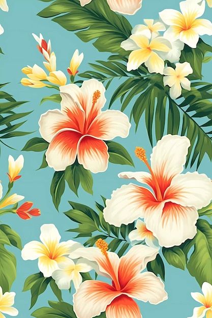 Hawaiiaans bloemenpatroon kleurrijke Hawaï bloemen ontwerp AI gegenereerd