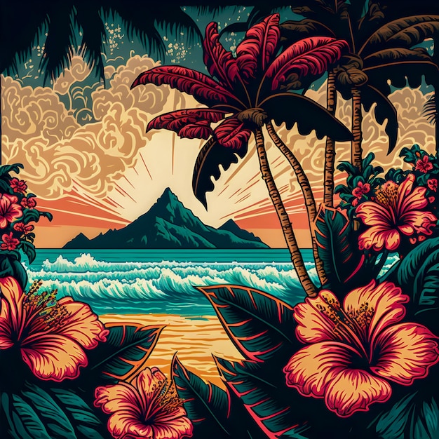 Hawaiiaans drukpatroon kleurrijk ontwerp illustartion
