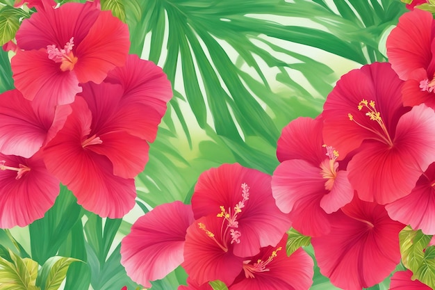 Hawaiiaans stijlpatroon met hibiscusbloemen exotische achtergronden gegenereerd door Ai