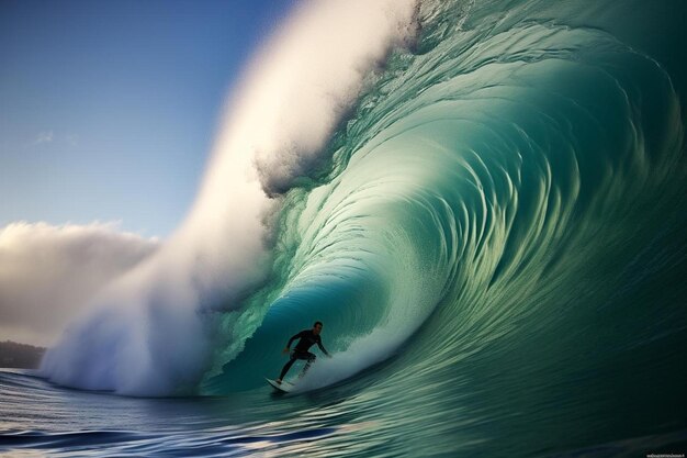Foto hawaiiaanse surfer op een golf.