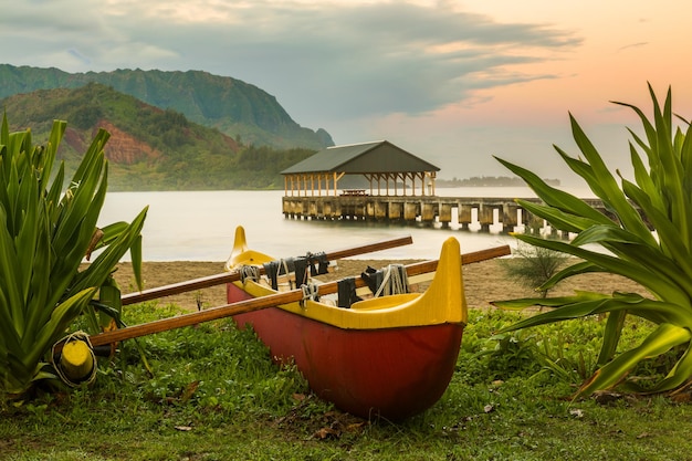 Hawaiian canoe by Hanalei Pier