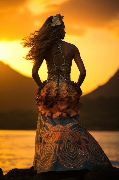 Photo hawaiian dancer in short hula skirt