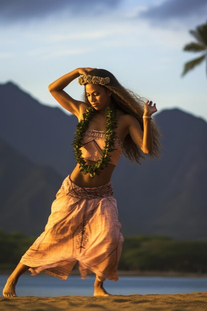 Hawaiian dancer in short hula skirt