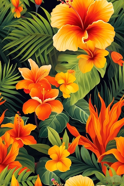 Hawaiian floral pattern colorful Hawaii flowers design AI Generated