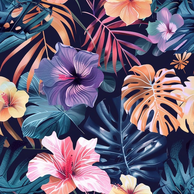 Hawaiian graphics Hawaiian shirt Seamless pattern For clothing and decorative work generative ai art