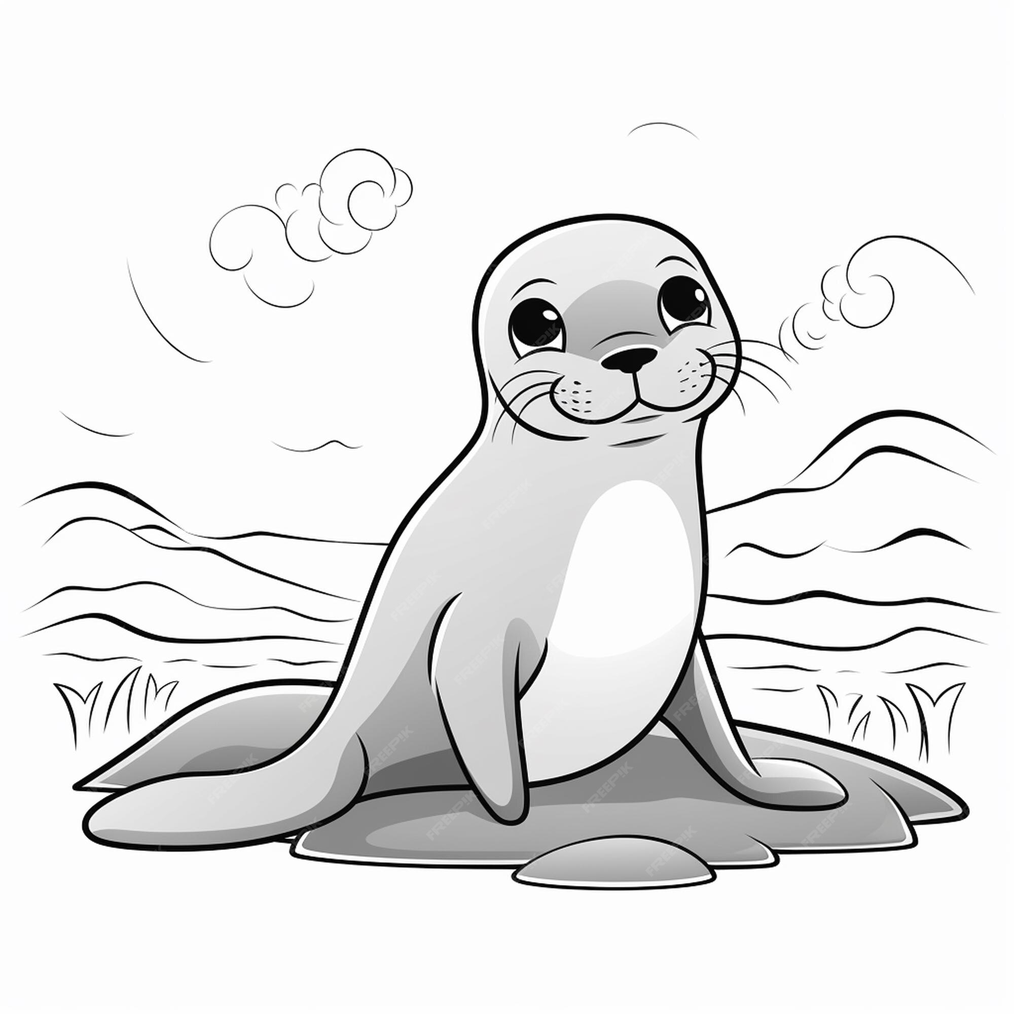 Premium Photo | Hawaiian Monk Seal kawaii cute hand drawn cute coloring