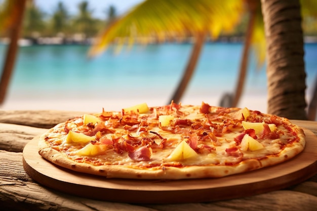 Photo a hawaiian pizza being served at a hawaiianthemed baby shower