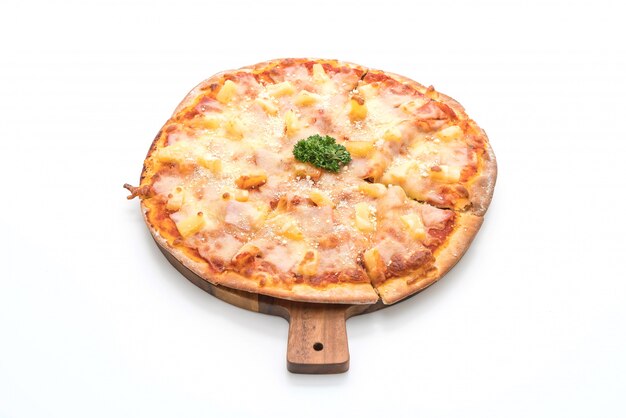 사진 흰색 배경에 하와이 피자