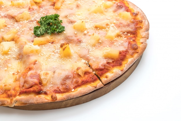 hawaiian pizza on white background