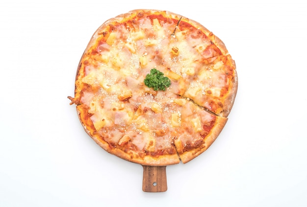 hawaiian pizza on white background