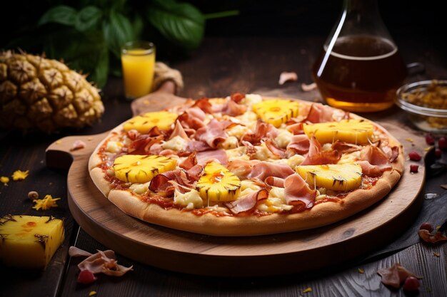 Hawaiian pizza with ham pineapple and bacon