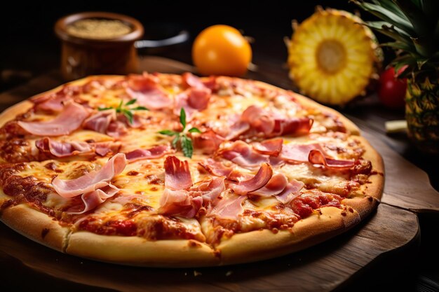 Hawaiian Pizza with Pineapple and Ham Slices