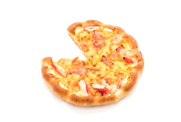 hawaiian seafood pizza isolated on white background 