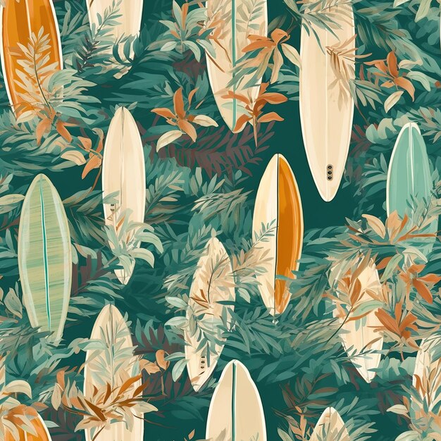 hawaiian surfer illustration pattern