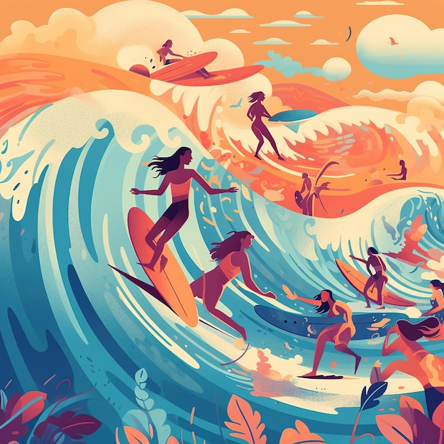 hawaiian surfer illustration pattern