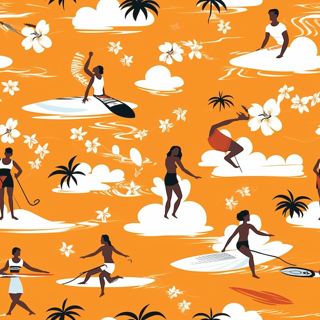 hawaiian surfer illustration pattern