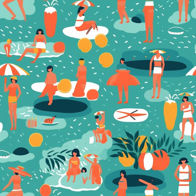 hawaiian surfer illustration pattern