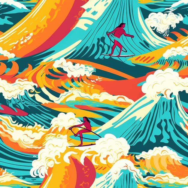 hawaiian surfer illustration pattern