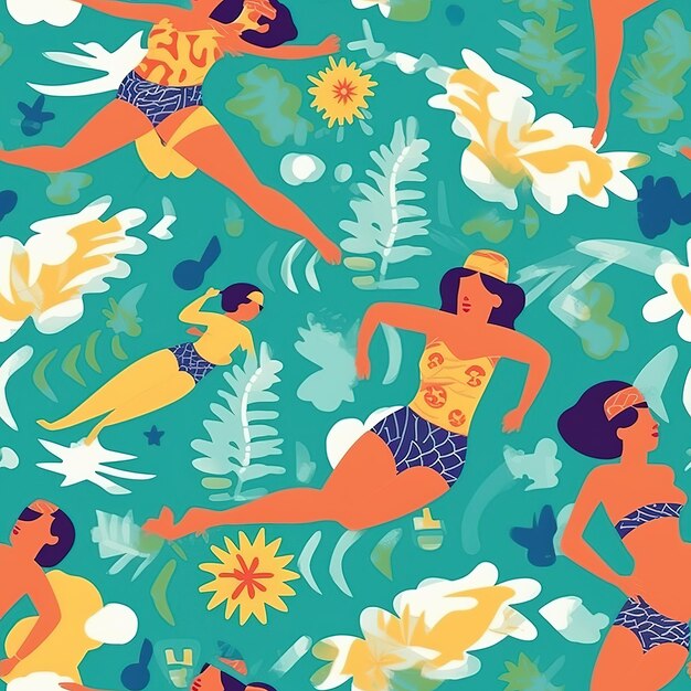 Hawaiian surfer illustration pattern