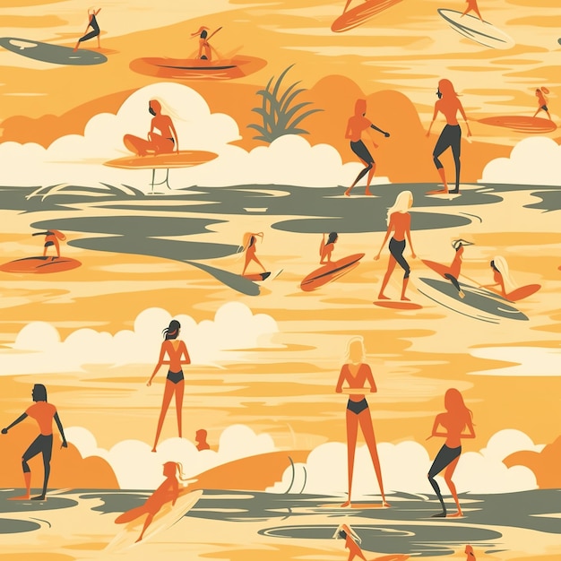 hawaiian surfer illustration pattern