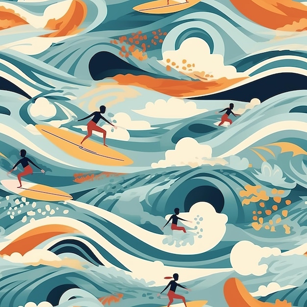 hawaiian surfer illustration pattern