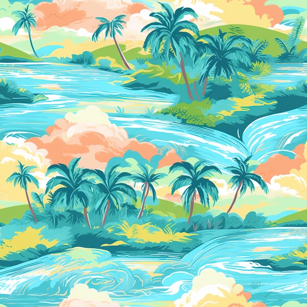 하와이 서퍼 그림 패턴