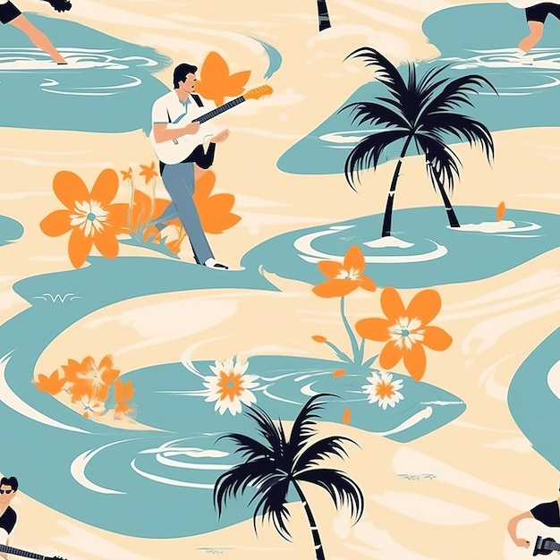 hawaiian surfer illustration pattern