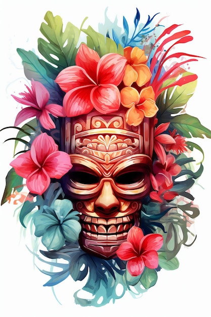 hawaiian tiki mask graphic illustration