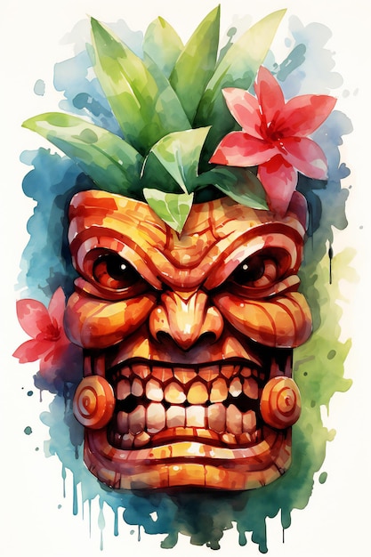 Photo hawaiian tiki mask graphic illustration