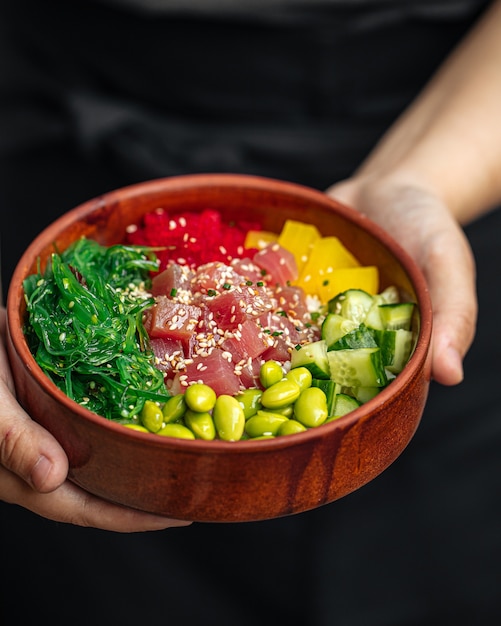 Hawaiian tuna poke bowl with vegetables