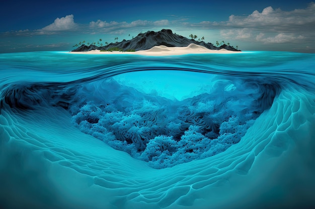 Hawaiis underwater tropical blue ocean is surrounded by white sand