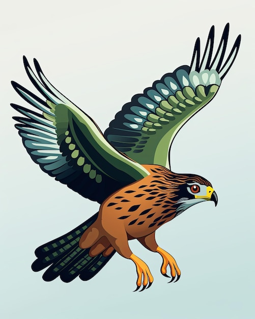 A hawk in flight upper body focused talons ready to strike dynamic angle cartoon